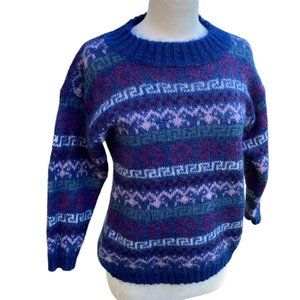 Vintage Braun Sport Mohair Fair Isle Sweater Blue Heritage Ski Scandi Girl-S